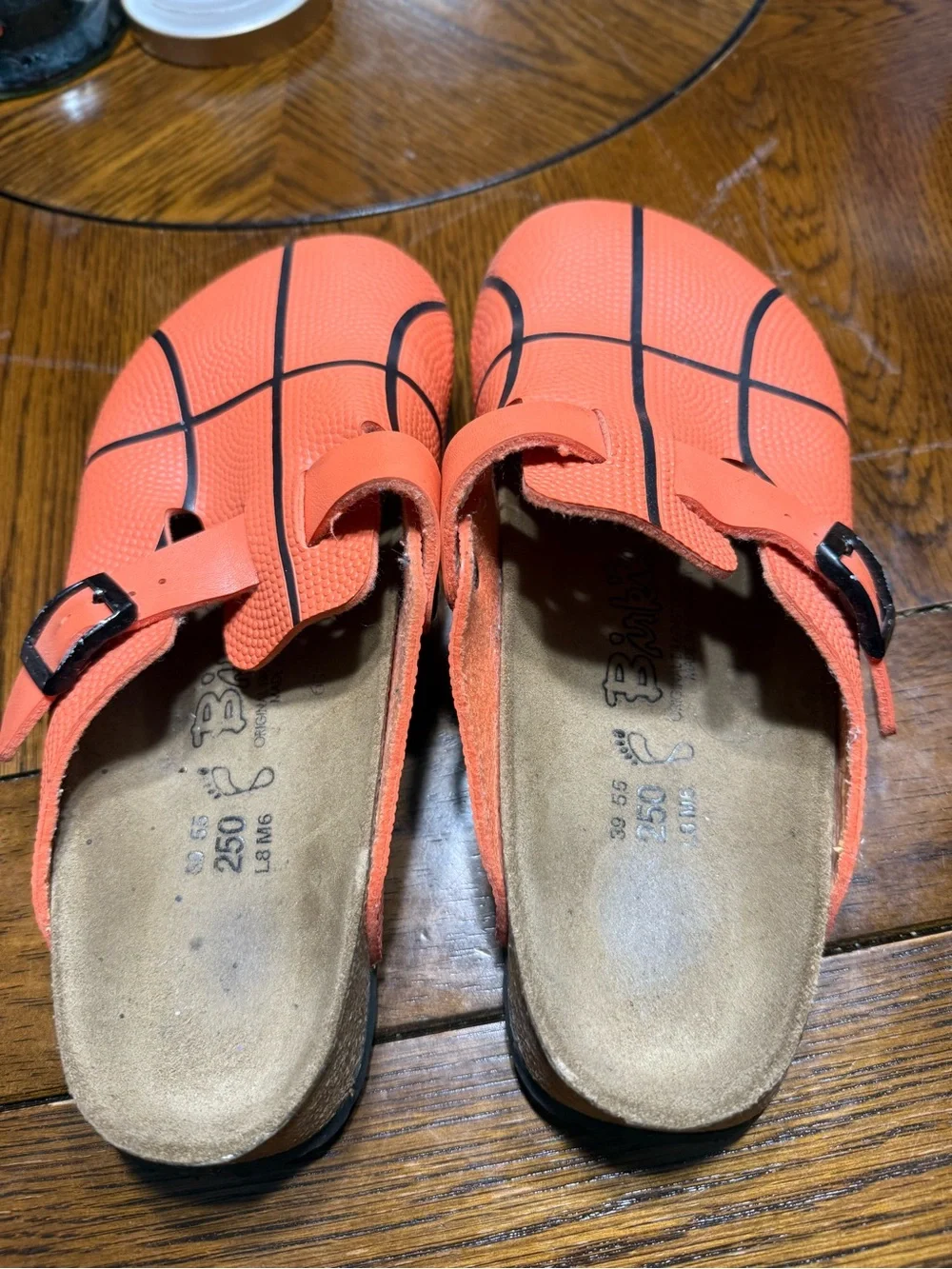Kids Orange Basketball-Pattern Strap Clogs